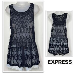 EXPRESS Long Black Lace Embroidered Tank Top. Size Medium